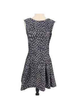 SALE Zara Navy Blue Stretch Mini Dress Fit Flare Dotted Size Small